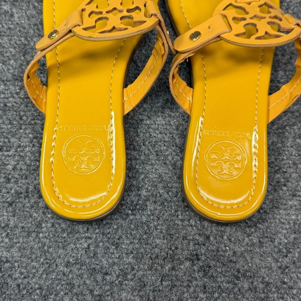 Tory Burch Miller Sandals Womens 6.5 Lemon Yellow Patent Leather Thong Flip Flop
